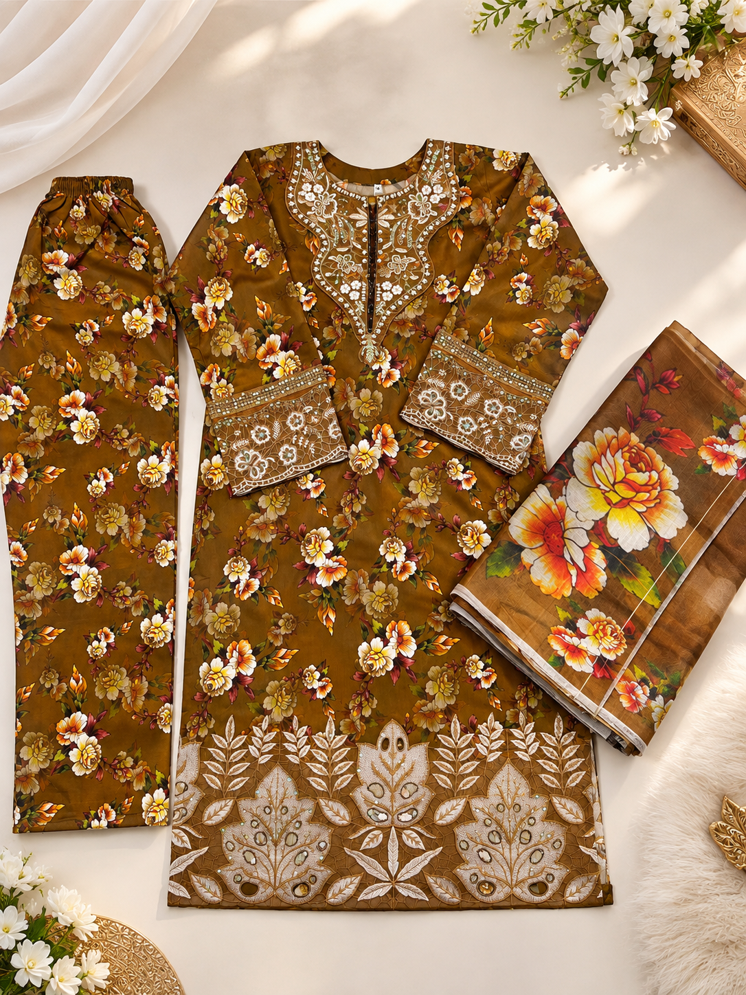 Midnight Bloom Embroidered 3-Piece Card Dry Suit