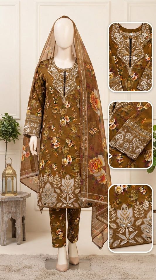 Autumn Bloom – Premium Embroidered 3-Piece Suit