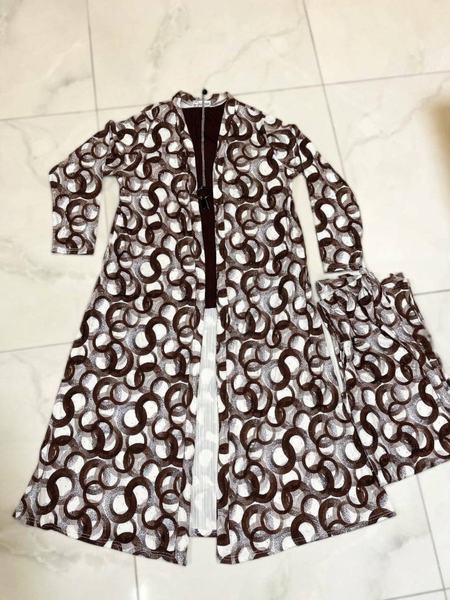 Modern Blue & White Patterned Long Jacket Style Kurta Set
