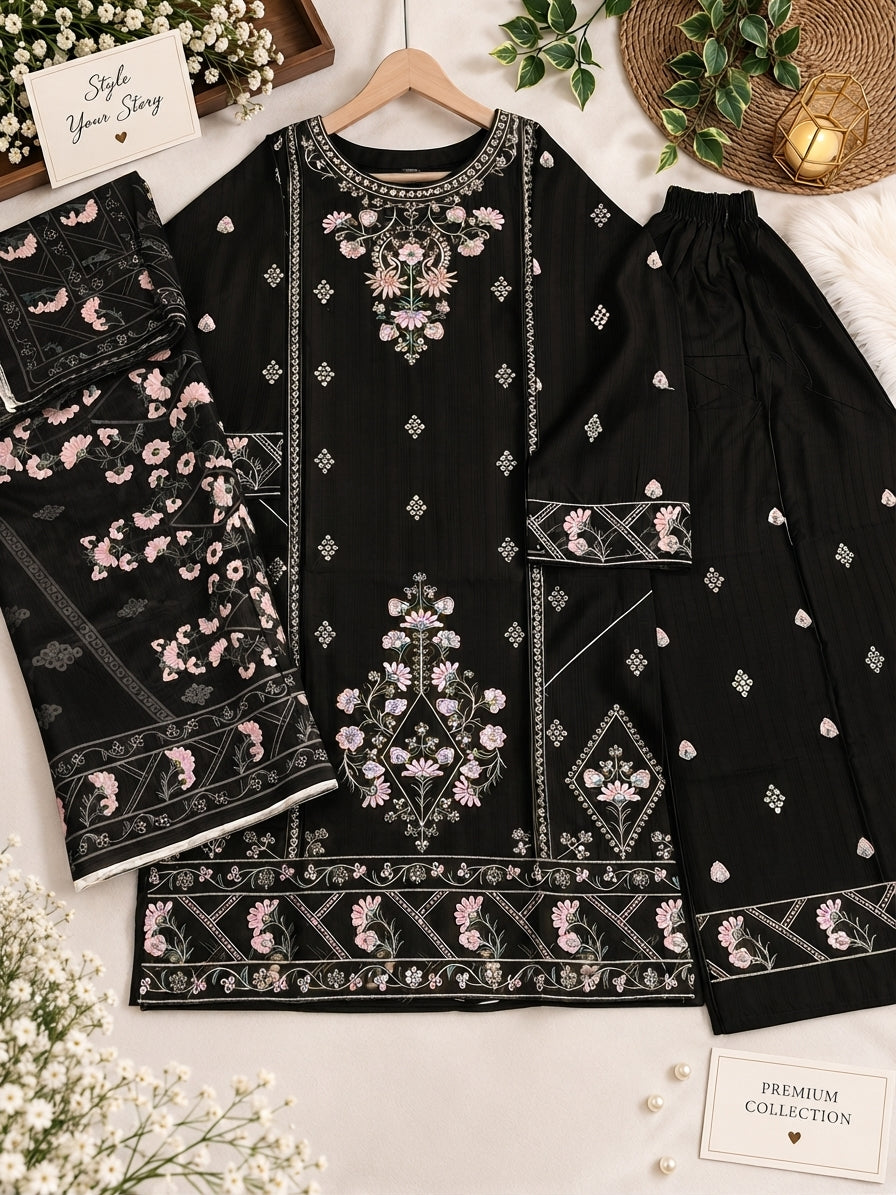 Premium Embroidered Doria Cotton Dress | Elegant Ladies Collection