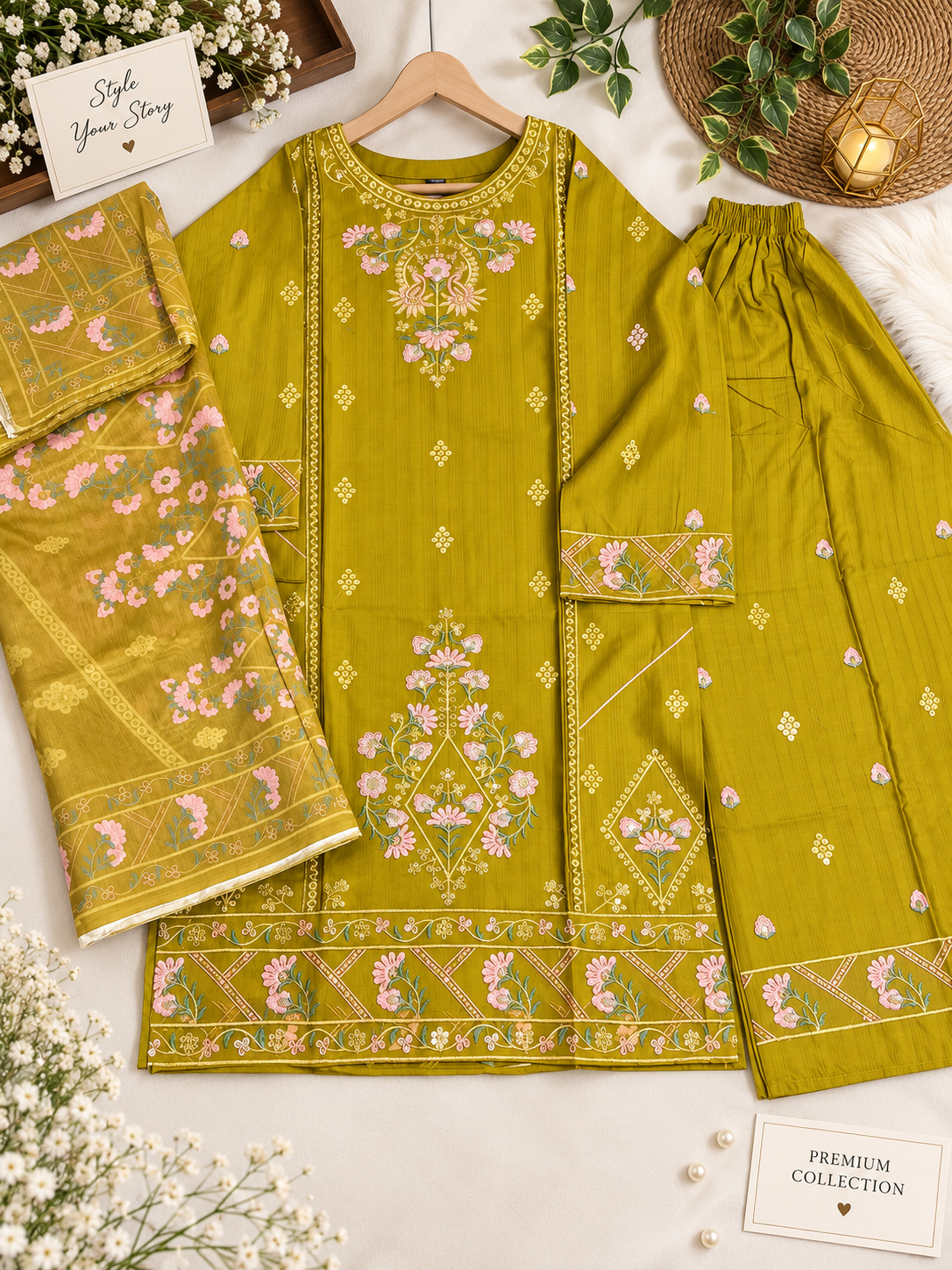Premium Embroidered Doria Cotton Dress | Elegant Ladies Collection