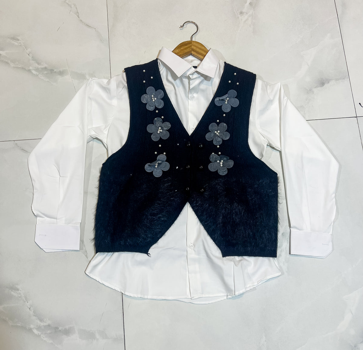 Elegant Jersi Layered Vest & Shirt Set