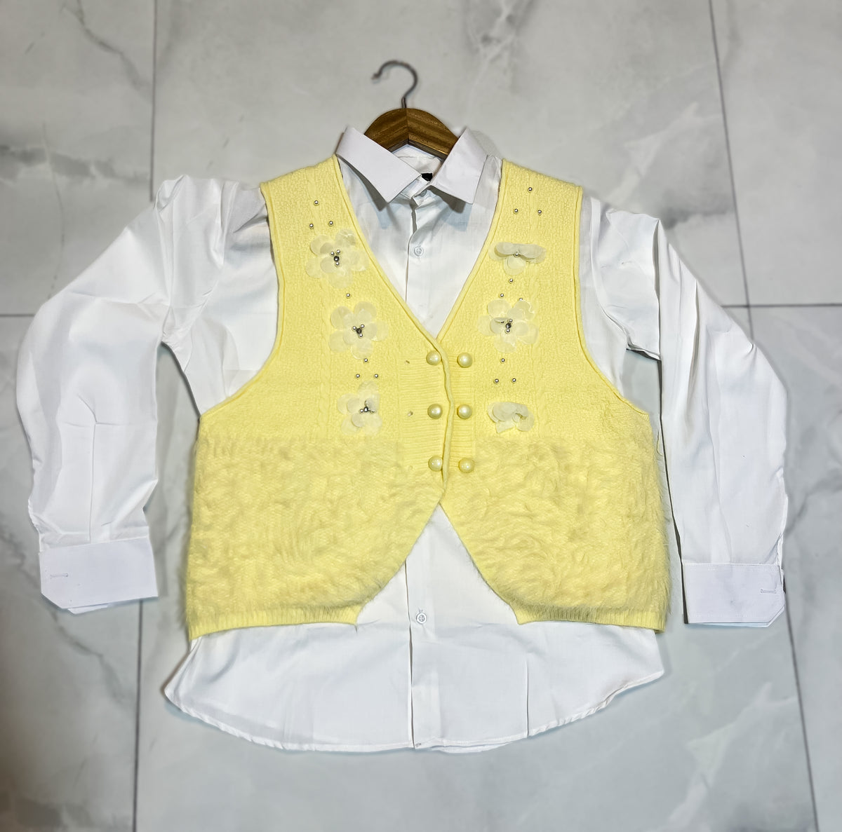 Elegant Jersi Layered Vest & Shirt Set