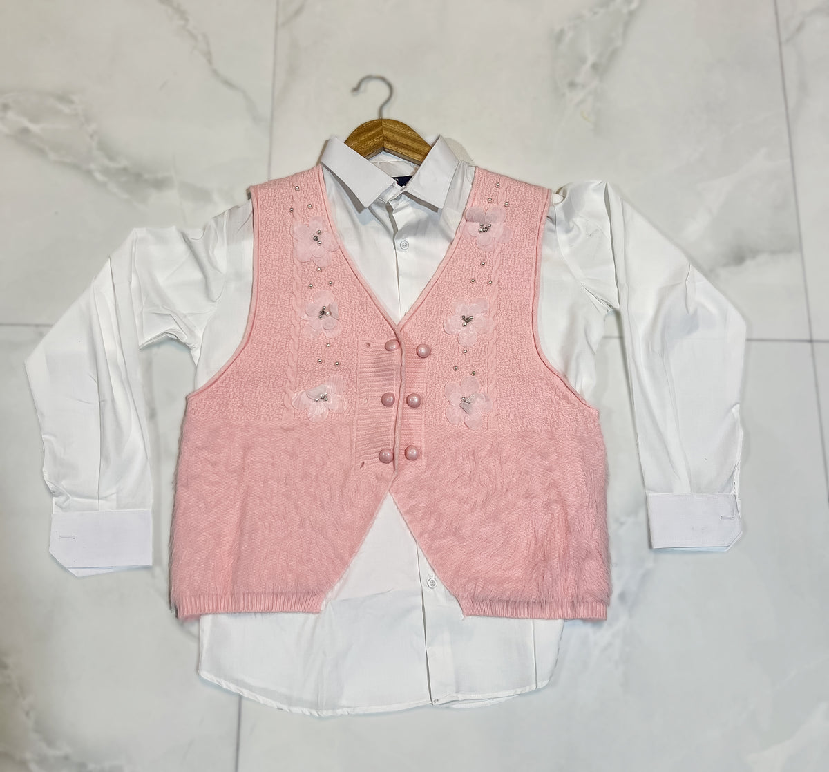 Elegant Jersi Layered Vest & Shirt Set