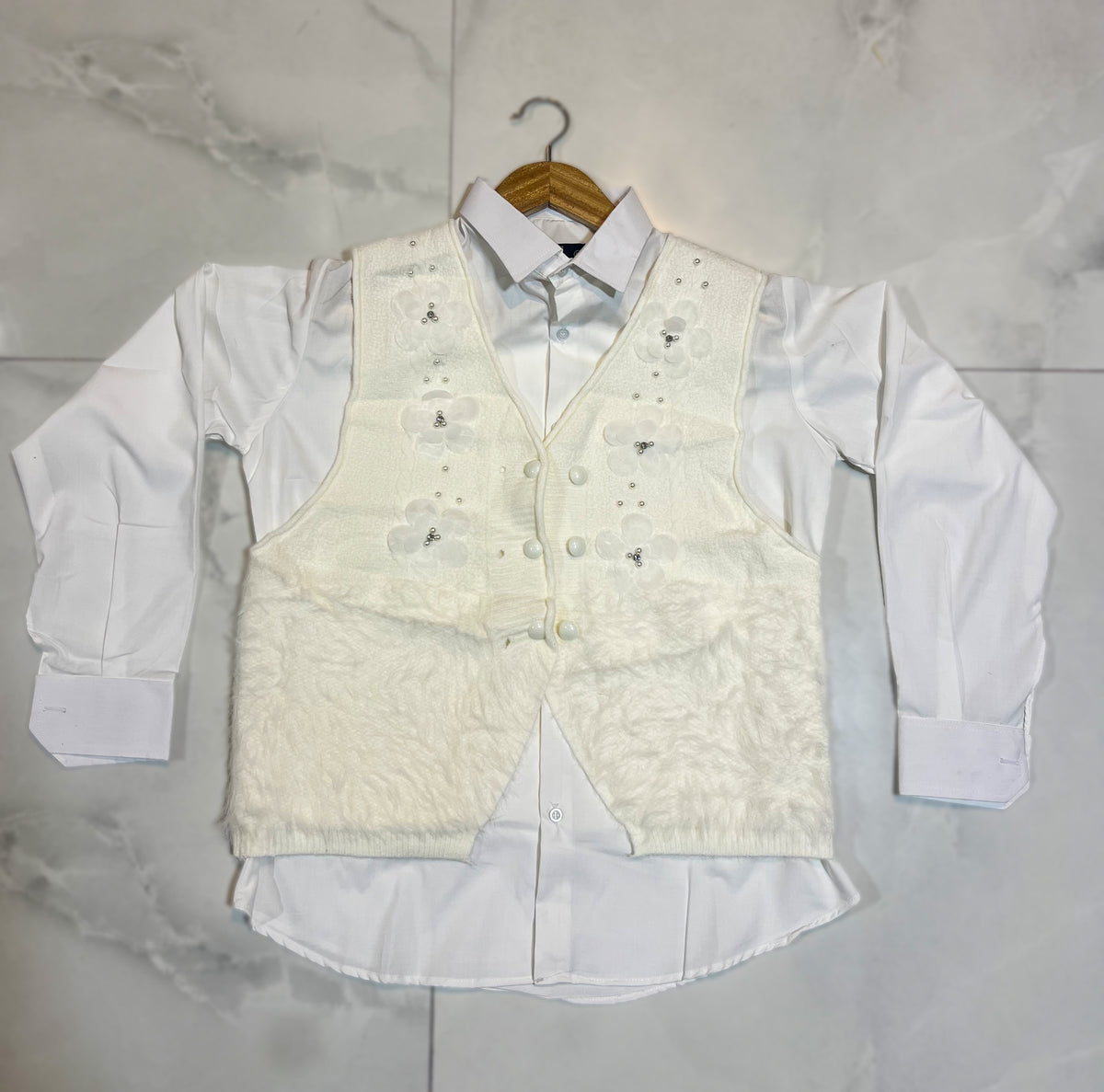 Elegant Jersi Layered Vest & Shirt Set