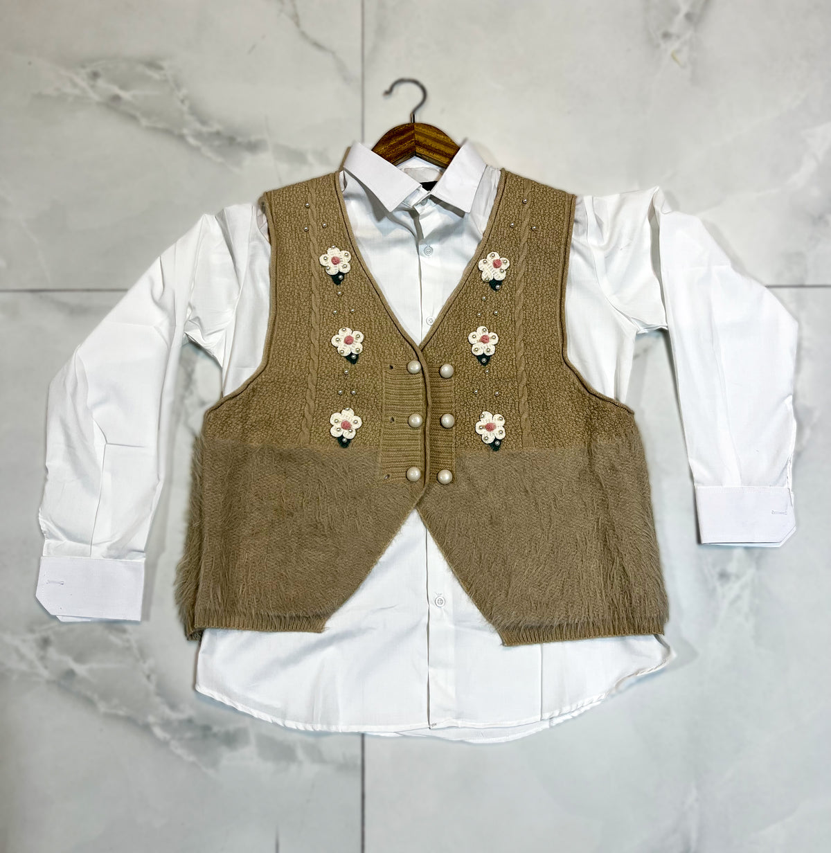 Elegant Jersi Layered Vest & Shirt Set