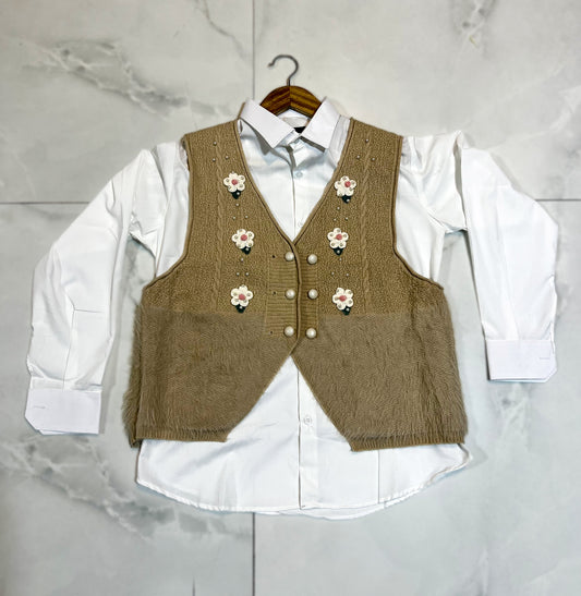 Elegant Jersi Layered Vest & Shirt Set