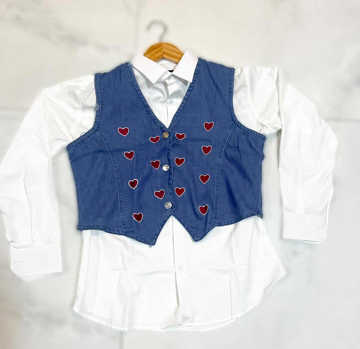 Elegant Jersi Layered Vest & Shirt Set
