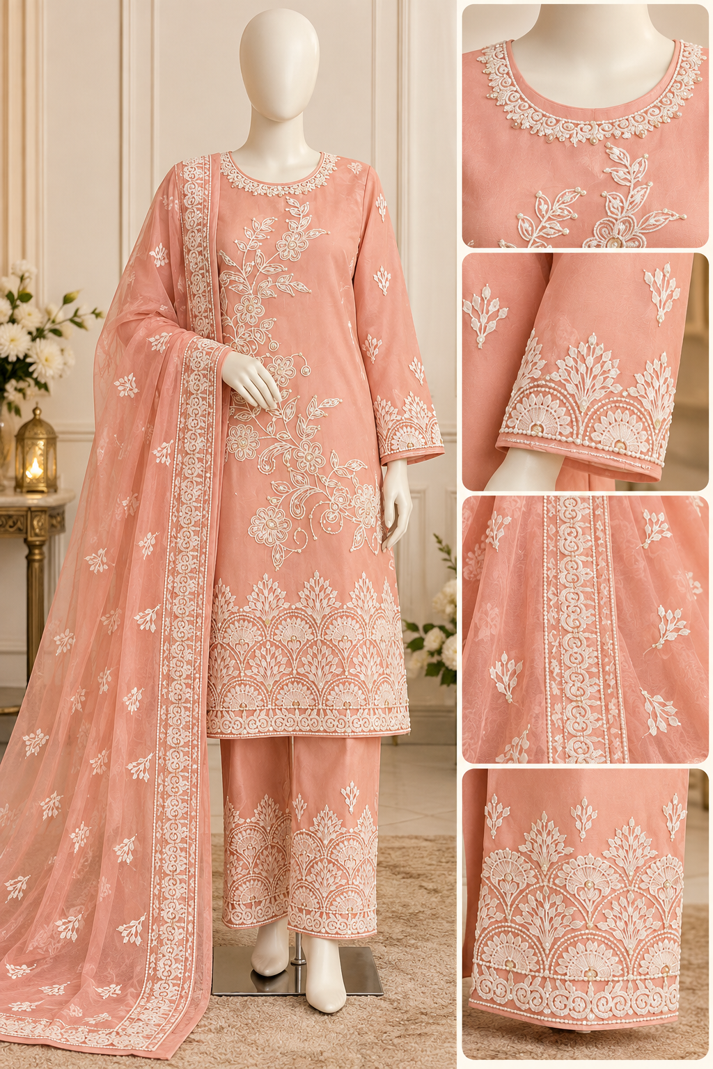 Luxury Embroidered 3-Piece Suit Flapper Style