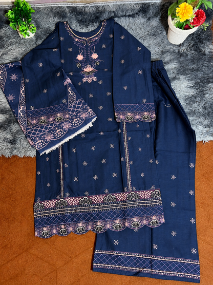 Premium – Embroidered Doria Cotton 3-Piece Suit ✨