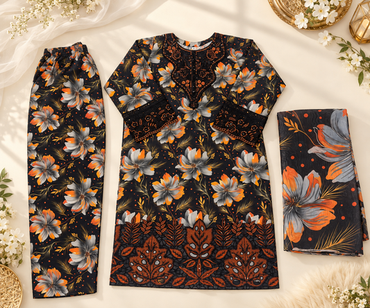 Midnight Bloom Embroidered 3-Piece Card Dry Suit