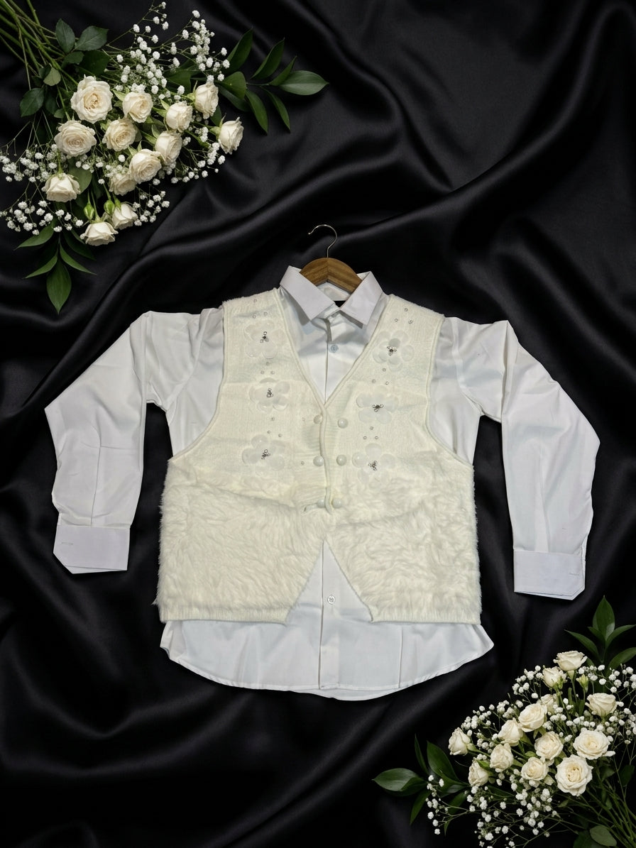 Elegant Jersi Layered Vest & Shirt Set