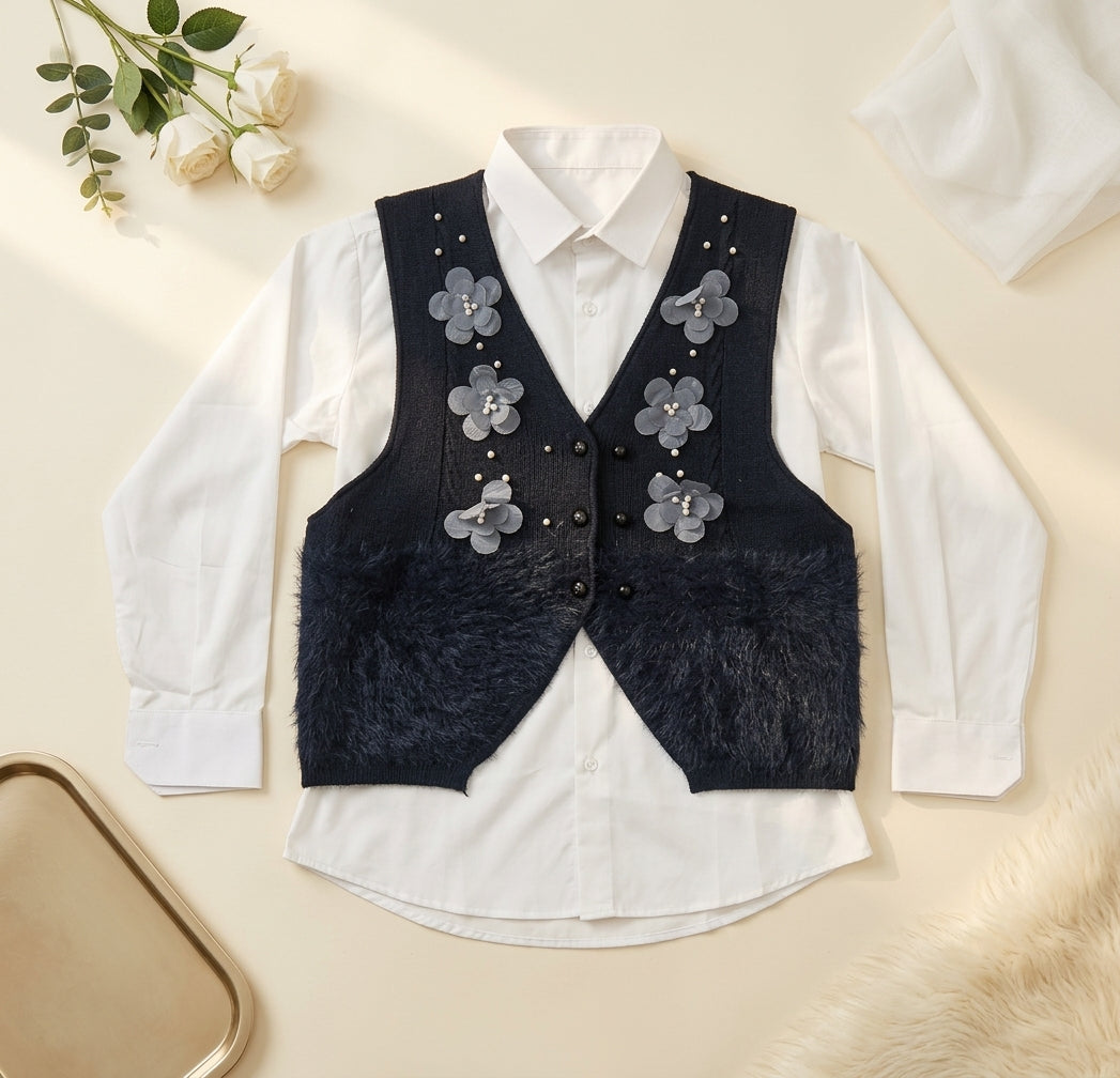 Elegant Jersi Layered Vest & Shirt Set