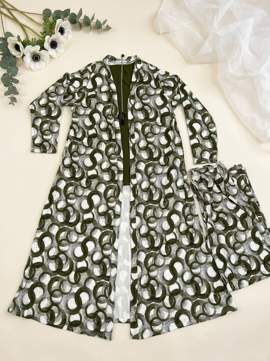 Modern Blue & White Patterned Long Jacket Style Kurta Set