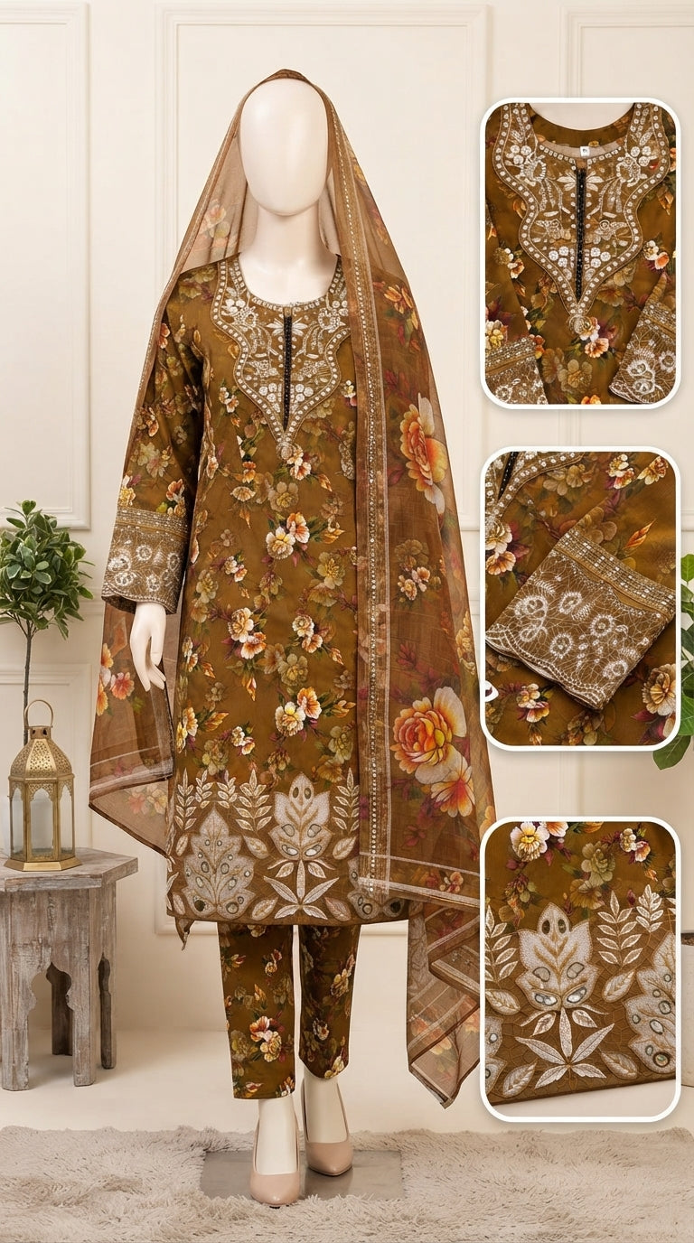 Autumn Bloom – Premium Embroidered 3-Piece Suit