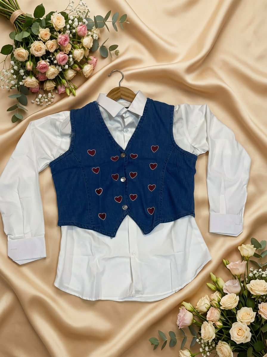 Elegant Jersi Layered Vest & Shirt Set
