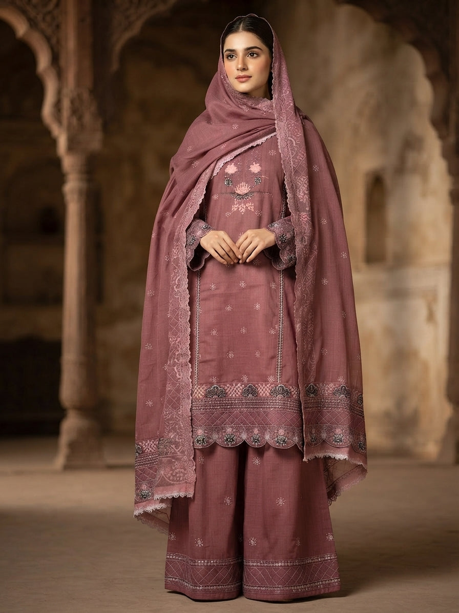 Premium – Embroidered Doria Cotton 3-Piece Suit ✨