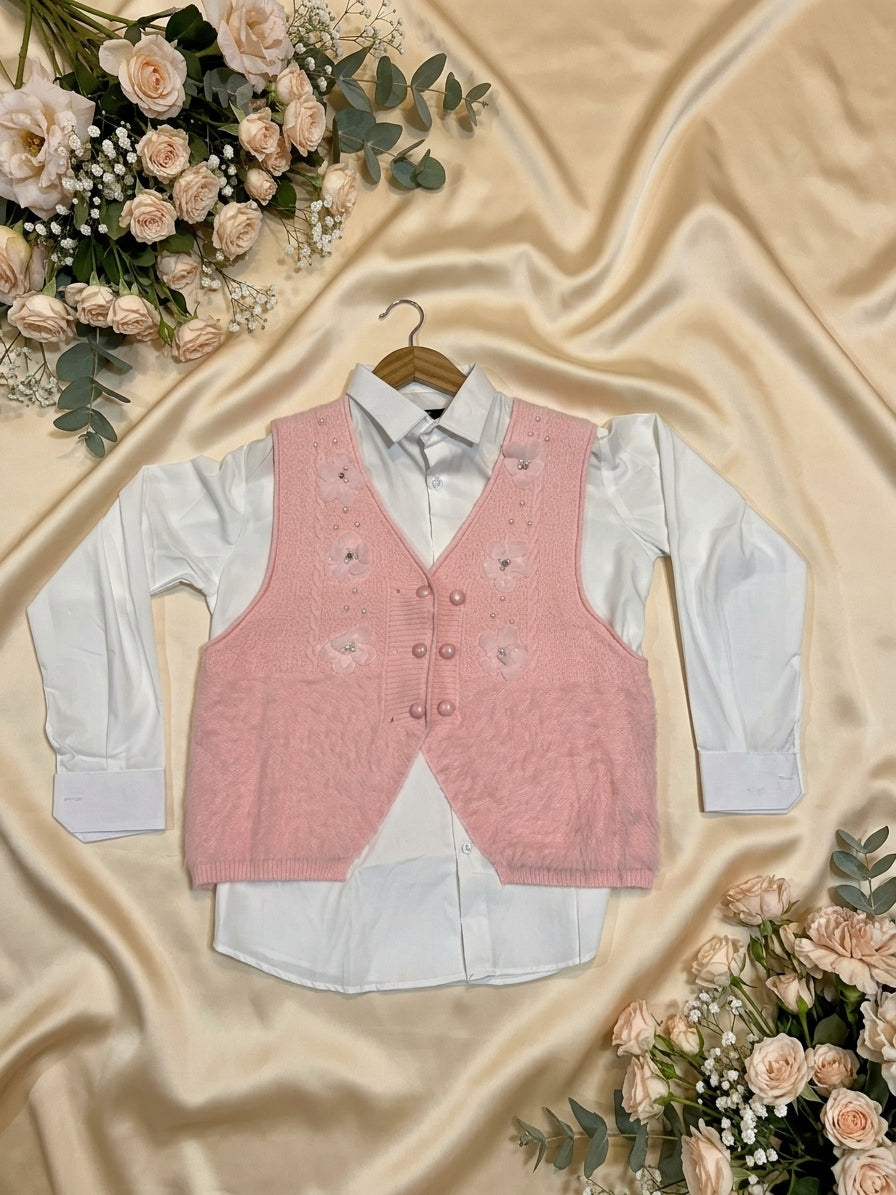 Elegant Jersi Layered Vest & Shirt Set