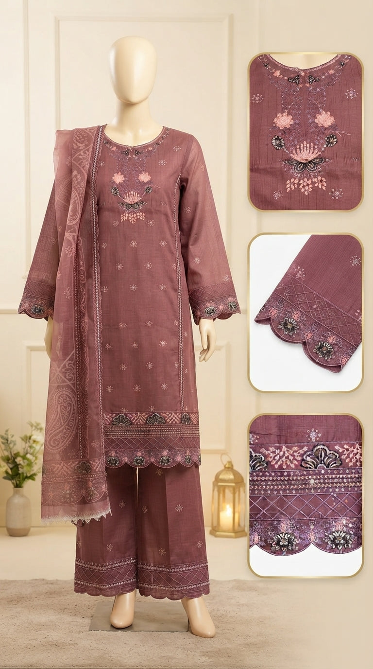 Premium – Embroidered Doria Cotton 3-Piece Suit ✨