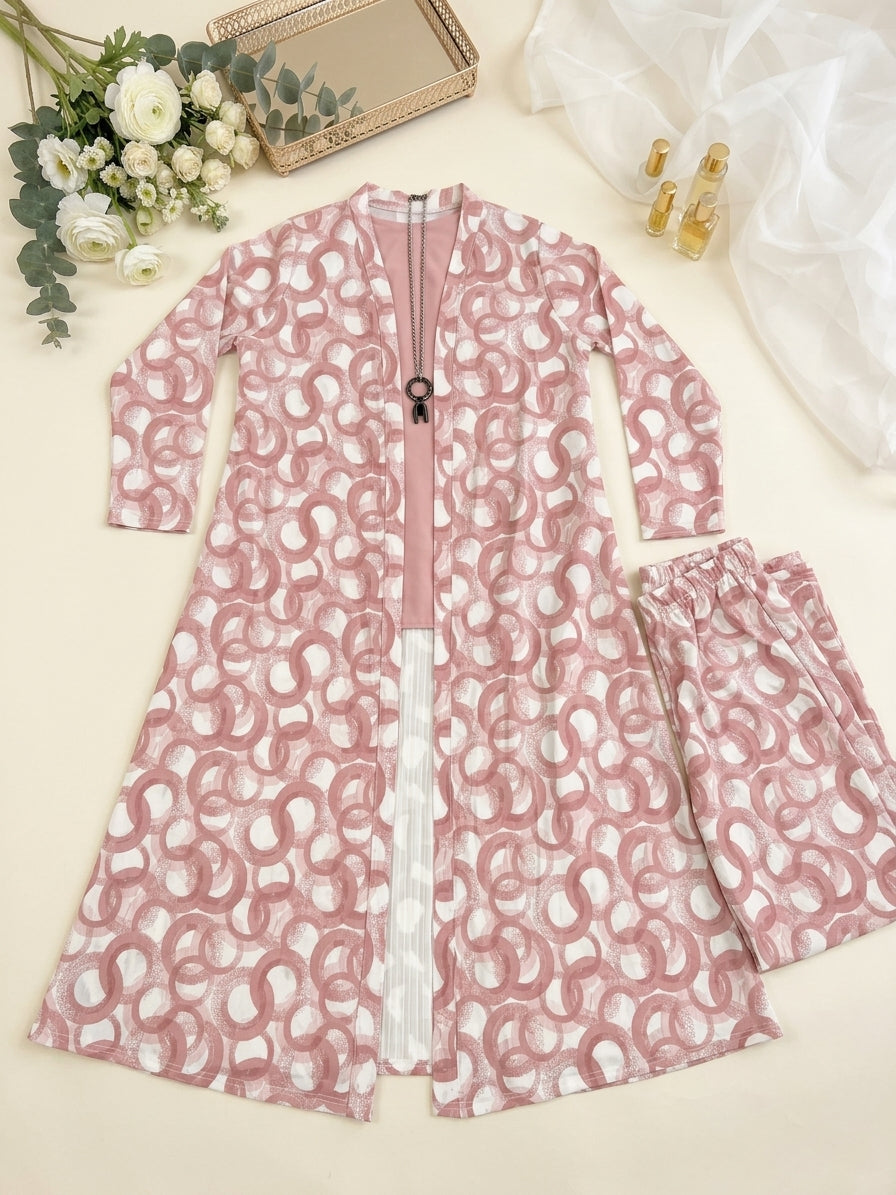 Modern Blue & White Patterned Long Jacket Style Kurta Set