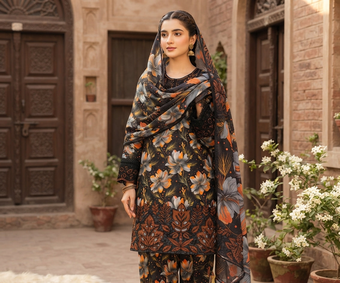 Midnight Bloom Embroidered 3-Piece Card Dry Suit