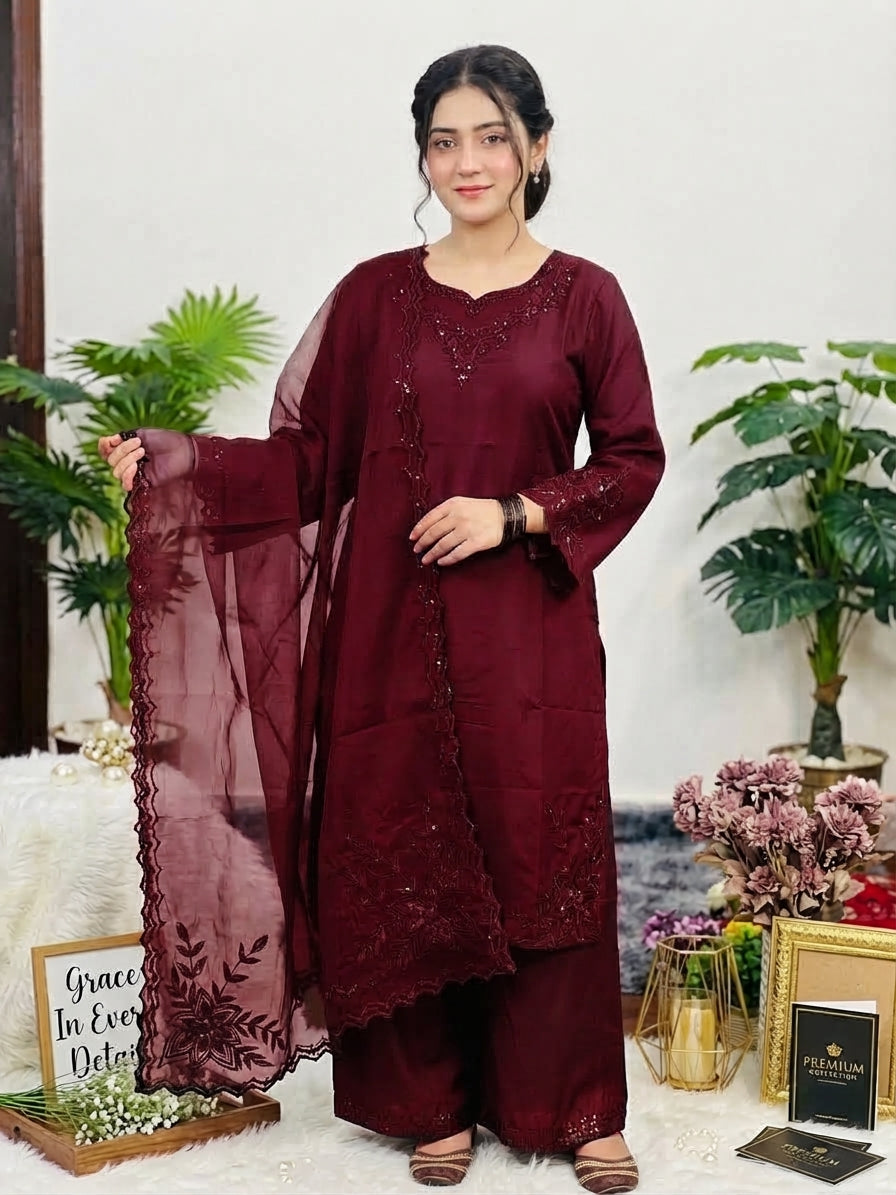 Royal Super Kattan Flapper | Elegant Embroidered Ladies Dress