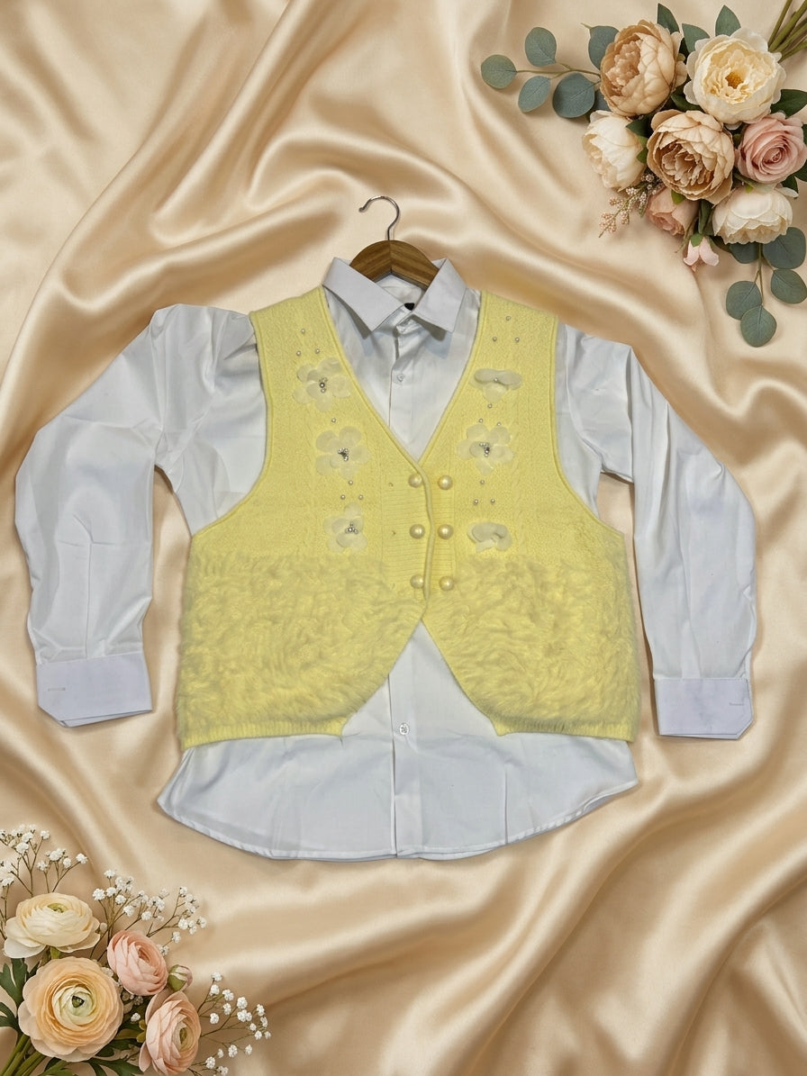 Elegant Jersi Layered Vest & Shirt Set