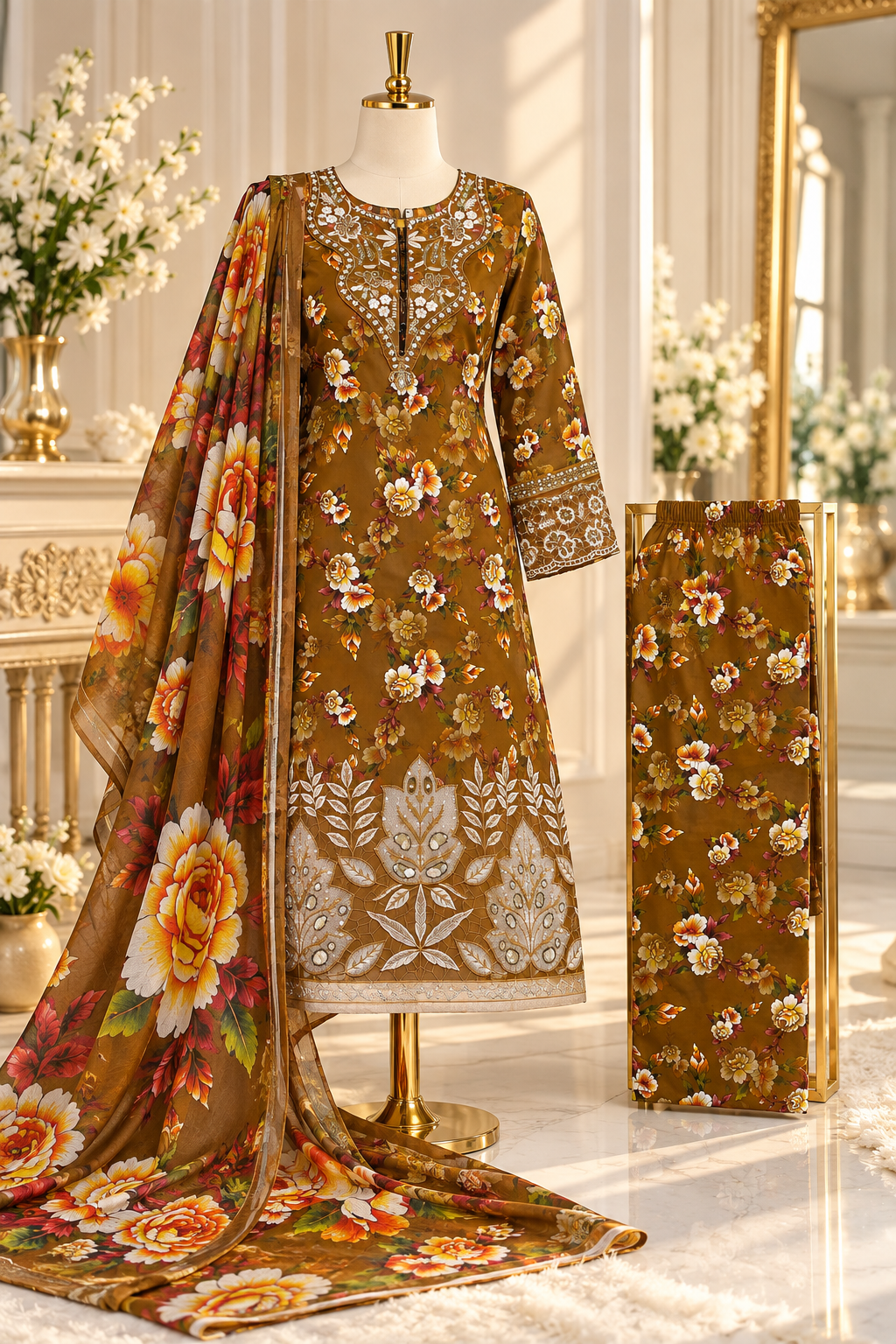 Midnight Bloom Embroidered 3-Piece Card Dry Suit