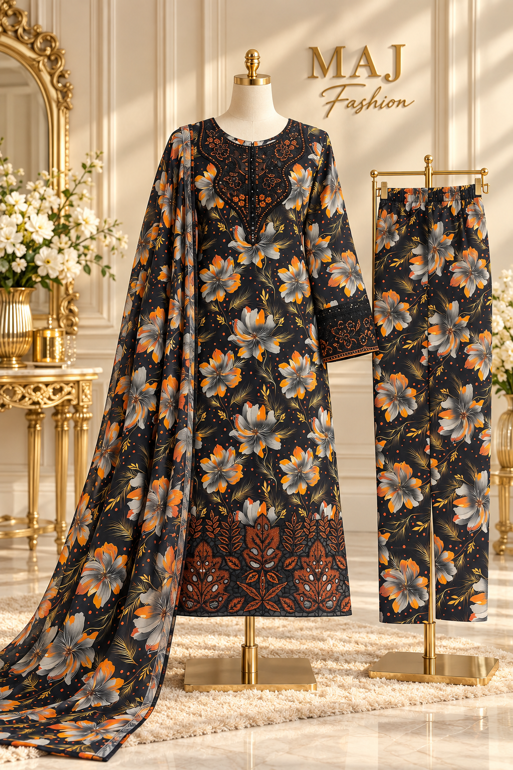 Midnight Bloom Embroidered 3-Piece Card Dry Suit